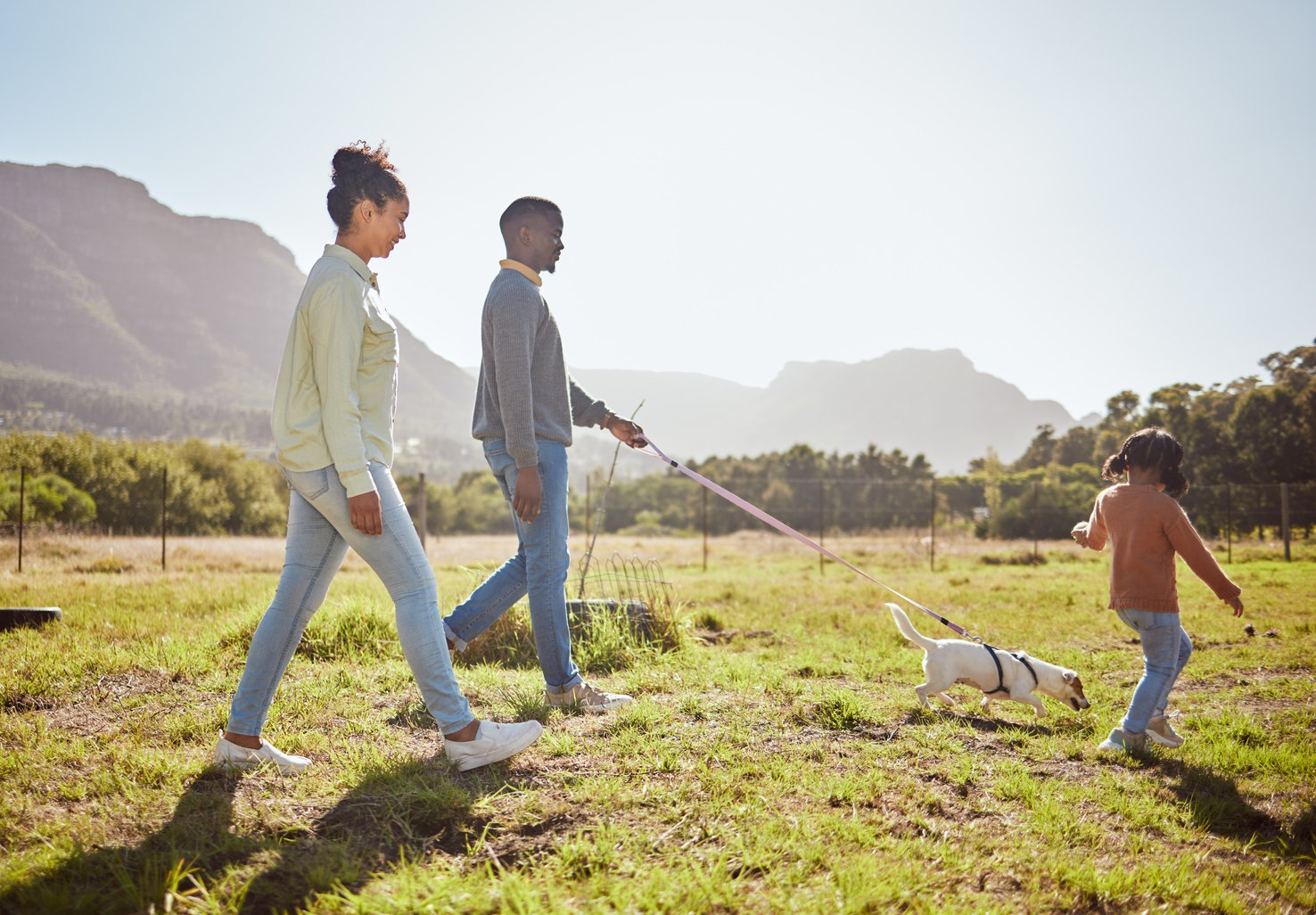 Family Walking Pet Dog 